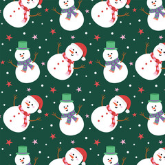 Vector illustration of Christmas seamless pattern with cute snowman. Snowman pattern.