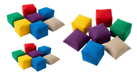 Colorful Cube-Shaped Cushions in Various Arrangements.