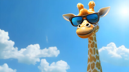 Giraffe with sunglasses sunny sky