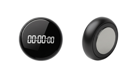 Round Black Digital Timer with LED Display and Magnetic Backing.