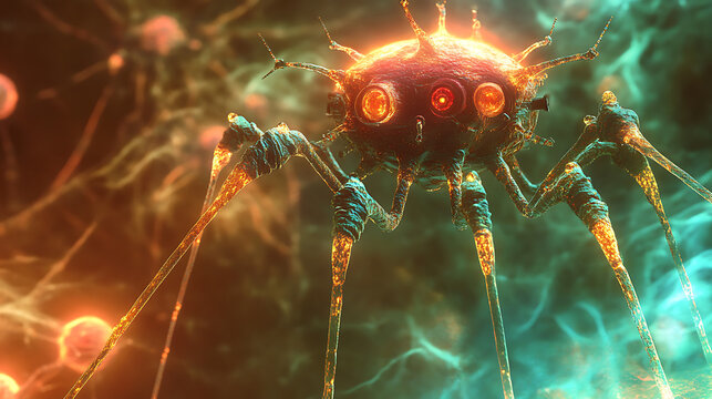 Tiny nanobot engineered to infect like a virus in glowing plasma field 