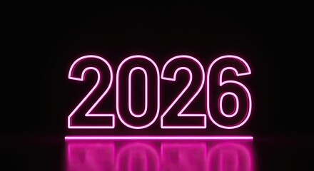 Neon Pink 2026 Year Sign on Dark Background