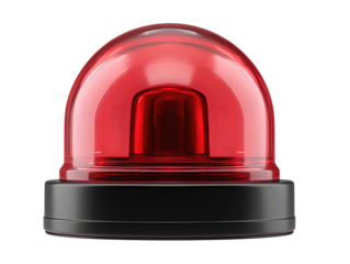 Glossy emergency siren beacon in red with black base, smooth reflections, isolated on transparent background.

