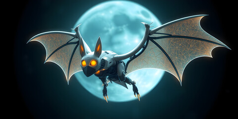 Futuristic bat flying animal robot technology ai generated creature halloween concept art design illustration