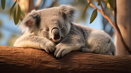 Obraz premium a koala sleeping on an eucalyptus tree