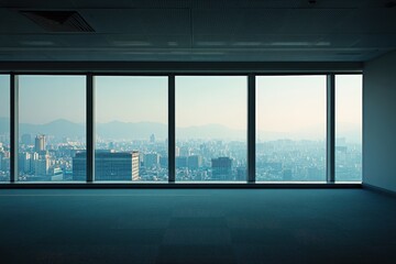 empty room with window and blue sky