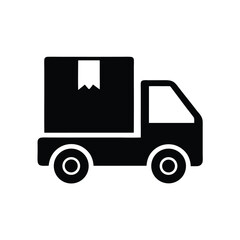 Black silhouette shows the profile of a delivery truck carrying one package