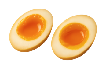 Japanese ramen soft boiled eggs halved isolated