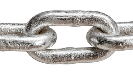 Obraz premium Three linked steel chain segments rendered with rough metallic texture, angled view, isolated on transparent background. 