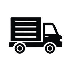 Black truck icon displays delivery and logistics with wheels and box