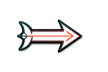 Glowing neon arrow pointing right with a transparent background, perfect for digital art and graphic design projects