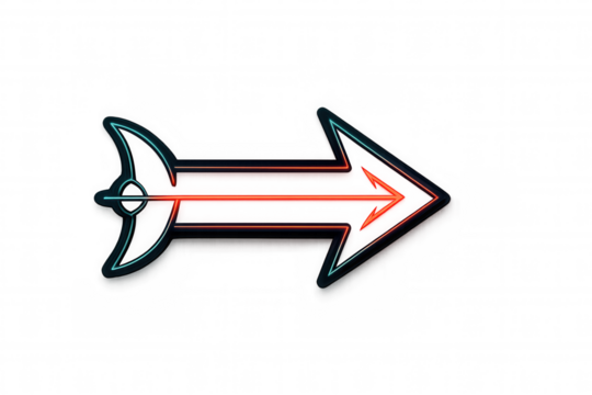 Glowing neon arrow pointing right with a transparent background, perfect for digital art and graphic design projects