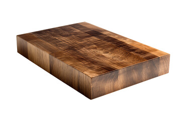 Walnut wood board with smooth chamfers and satin finish, natural end grain detail visible, isolated on transparent background.
