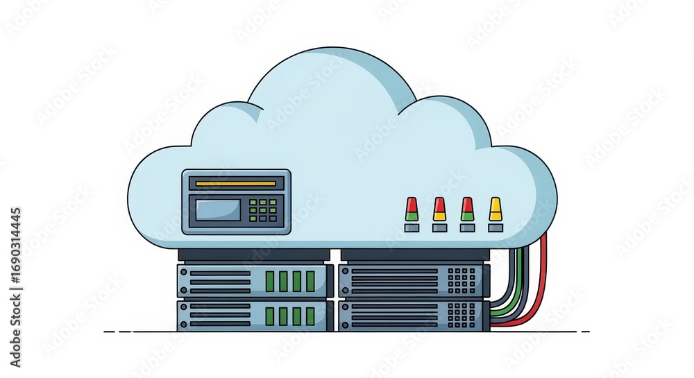 Aufkleber cloud computing visualization: a clean graphic depiction of cloud computing, showcasing a cloud inte