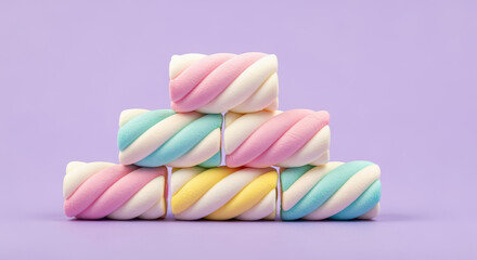 Twisted Tower of Sweet Delight: A colorful assortment of soft, fluffy marshmallows artfully arranged, creating a visually appealing and tempting treat.