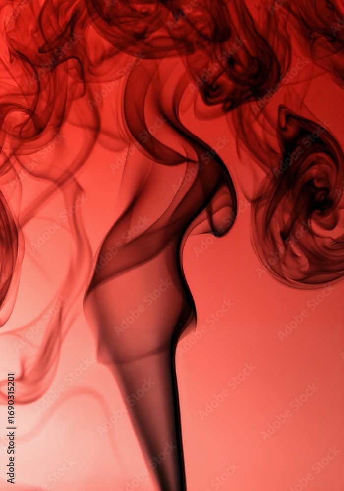 Poster smoldering red: an abstract, artistic capture of wispy smoke dancing gracefully against a gradient r