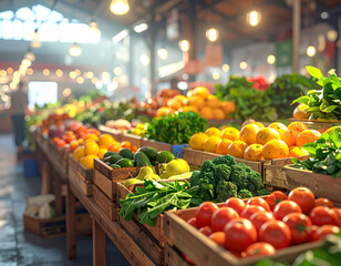 Colorful Fresh Produce at an Indoor Farmers Market Display