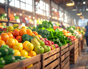 Colorful Fresh Produce at an Indoor Farmers Market Display