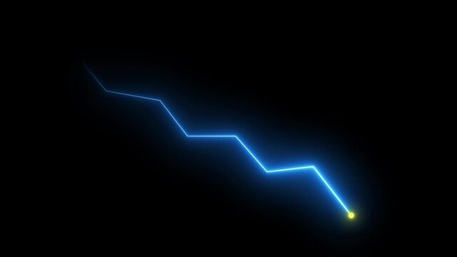 Animated blue neon line graph showing a downward trend and financial decline. Abstract data visualization representing a stock market crash, business loss, or economic crisis on ALPHA Channel 
