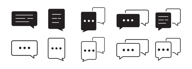 Chat bubble icon set solid and outline style. Modern chat bubble icons in various styles including filled and outline, perfect for apps and websites. Vector illustration isolated on white background