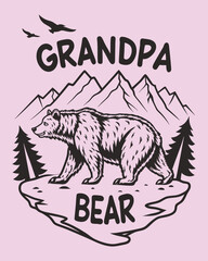 Grandpa bear majestic mountains nature wildlife forest illustration for T-shirt design
