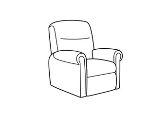 Recliner chair drawing. It is a line art sketch of a recliner chair, a comfortable and upholstered armchair that tilts backward and has a footrest that extends forward. Vector sketch line art draw.