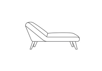 Lounge chair drawing. It is a line art sketch of a lounge chair, also known as a chaise lounge, a long reclining chair designed for relaxation. Vector sketch line art draw.