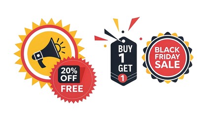 Obraz premium Collection of promotional sale stickers and badges with various offers isolated on white background