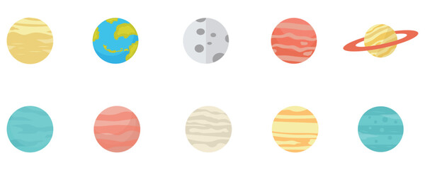 Set of colorful planet vector illustration. Space planet icon isolated on white background.