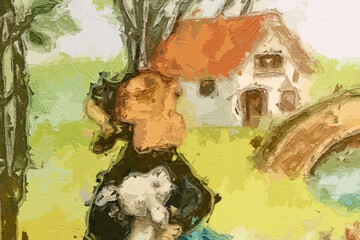 Various oil paintings, flowers, figures, sheep, squirrels, strawberries, chrysanthemums, lakes, swans