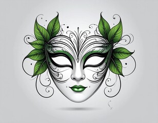 Elegant Green Line Art Masquerade Mask with Floral Accents.jpg