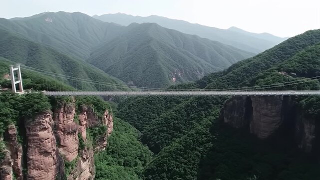 Zhangjiajie Grand Canyon Glass Bridge With Green Trees Around