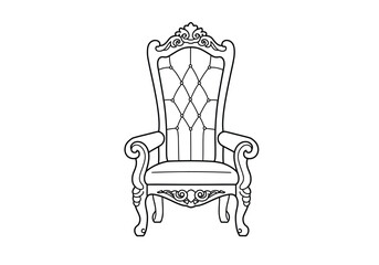 Throne chair drawing. It is a line art sketch of a throne, an ornate and luxurious chair for a royal or a ruler, often associated with power and authority. Vector sketch line art draw.