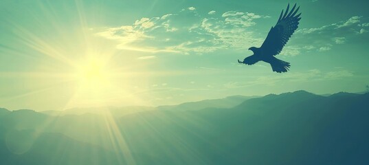 Fototapeta premium Majestic eagle gracefully soaring and diving through powerful winds of towering mountain peaks
