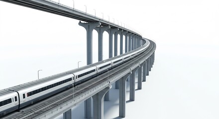 高速鉄道 高架橋を軽やかに駆け抜ける 未来都市の風景. AI Generated