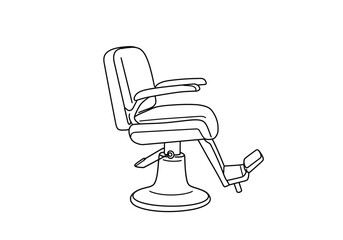 Barber chair drawing. A line art sketch of a barber chair, a professional, adjustable, often reclining chair found in barbershops and salons for haircuts and grooming. Vector sketch line art draw.