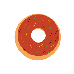 Donut with sprinkles isolated on a white background. Colorful delicious donut. Flat vector illustration.