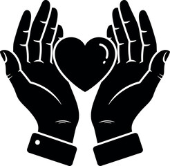 Two open hands gently holding a heart shape symbolizing love care and support vector