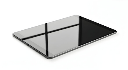 Fototapeta premium Sleek Black Tablet with Reflective Screen on White — Modern Touchscreen Device Mockup with Minimal Shadow