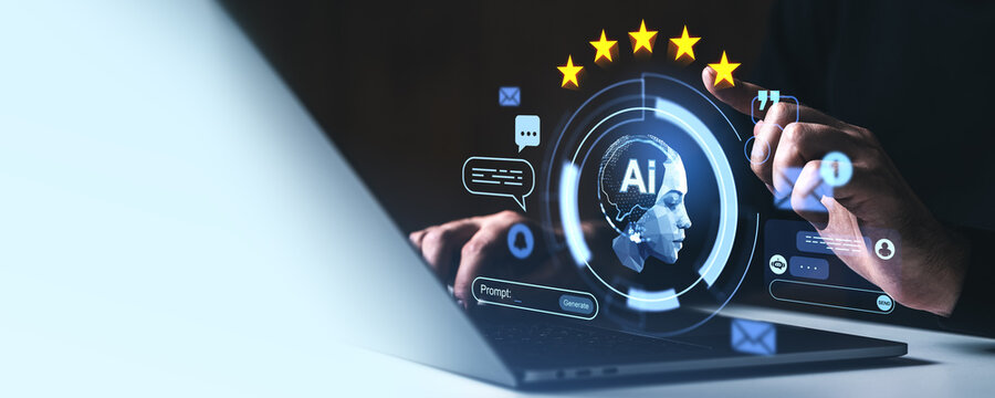 AI interface with star rating and customer feedback concept on d