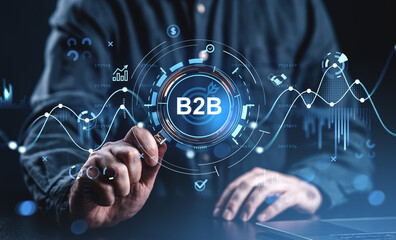 B2B digital marketing strategy with futuristic business data interface concept.