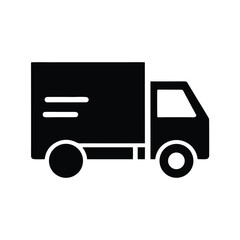 Depicting a simple delivery truck silhouette in black color on white background