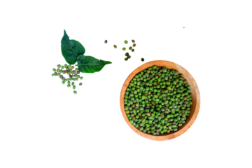 flat lay of green beans in a wooden bowl with green leaf