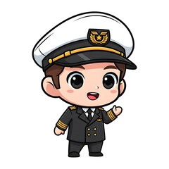 Adorable Chibi-style Pilot Character Wearing a Uniform and Captain's Hat.