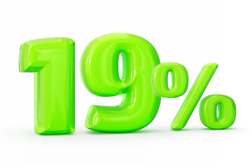 Green jelly digit 19% or Nineteen percent isolated on white background. 3d illustration