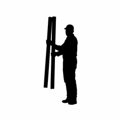 Structural engineer silhouette examining tunnel support beams isolated on white background