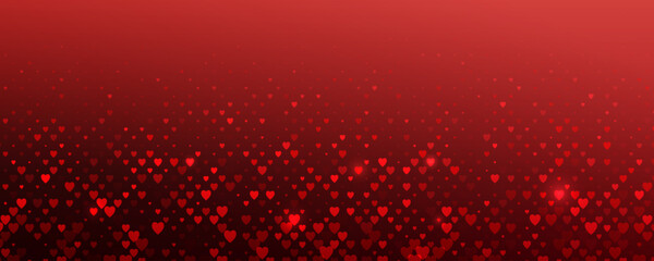Scattered red hearts horizontal background. Passion love gradient pattern, sex shop background, adults texture, romantic backdrop for invitation, fabric, textile, flyer, brochure. Vector Illustration