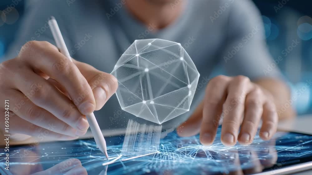 Aufkleber Hands Engaged in Touchscreen Interaction with Digital Graphics and Data Representation in a Close-Up Perspective