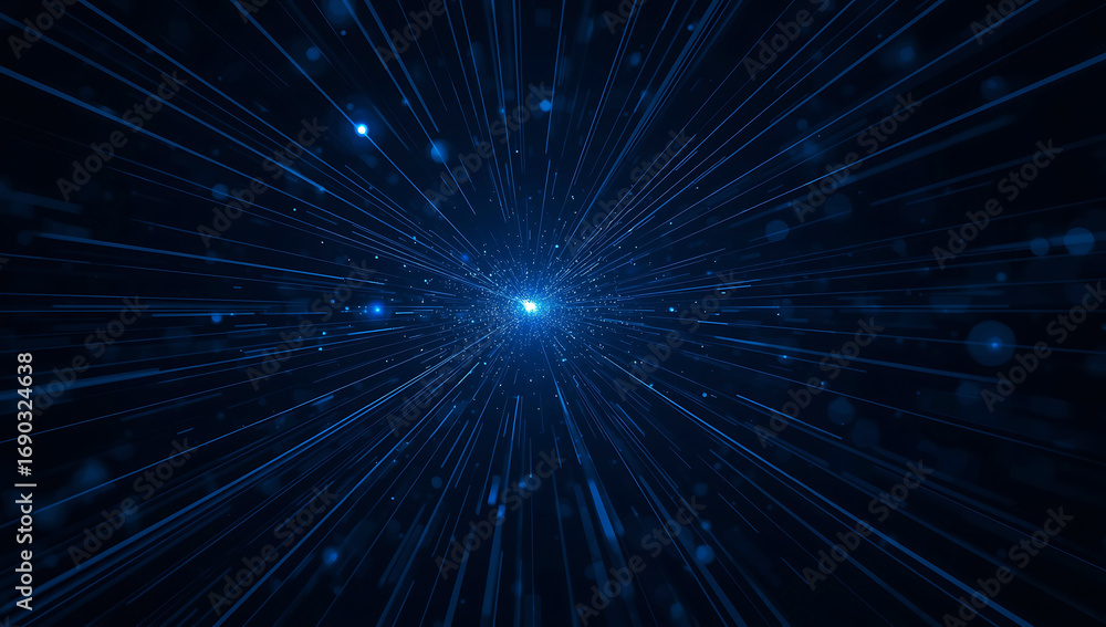 Aufkleber abstract dark blue digital tunnel with glowing light streaks and particles creating a sense of speed