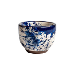 Hand-painted Ceramic Tea Cup with Blue and White Abstract Design